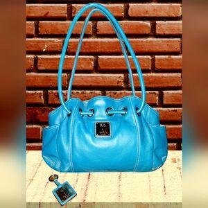 TIGNANELLO Teal Leather SHOULDER BAG with matching keyring 16"x11"